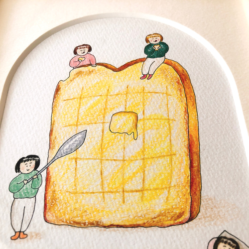 はちみつトースト（一点ものイラスト原画）（木の額縁付き） イラスト