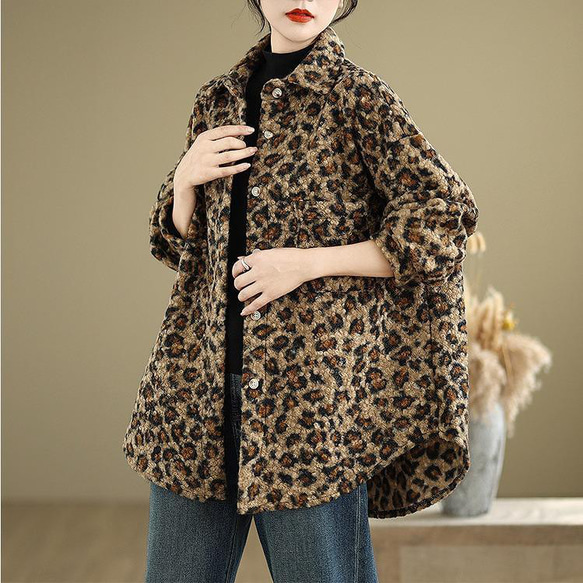 大きいサイズ コート レオパード ヒョウ柄 レディース 秋冬 春