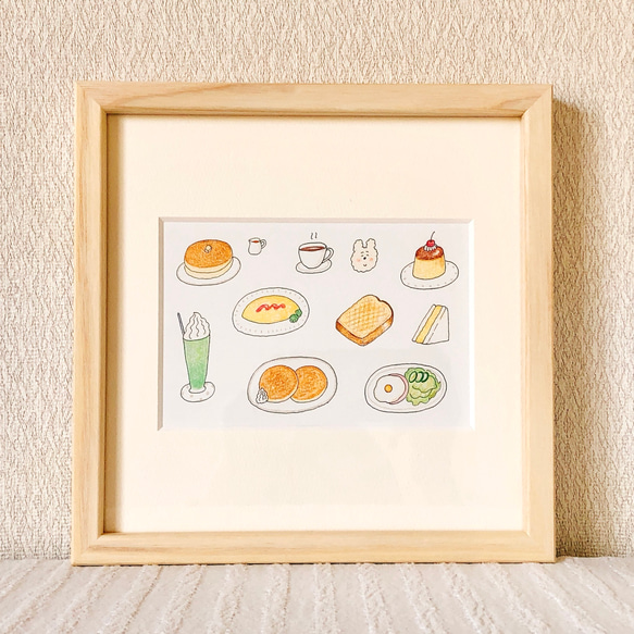 ○⭐︎ほっとカフェ　絵画原画 ほかほか喫茶店（一点ものイラスト原画）（木の額縁付き