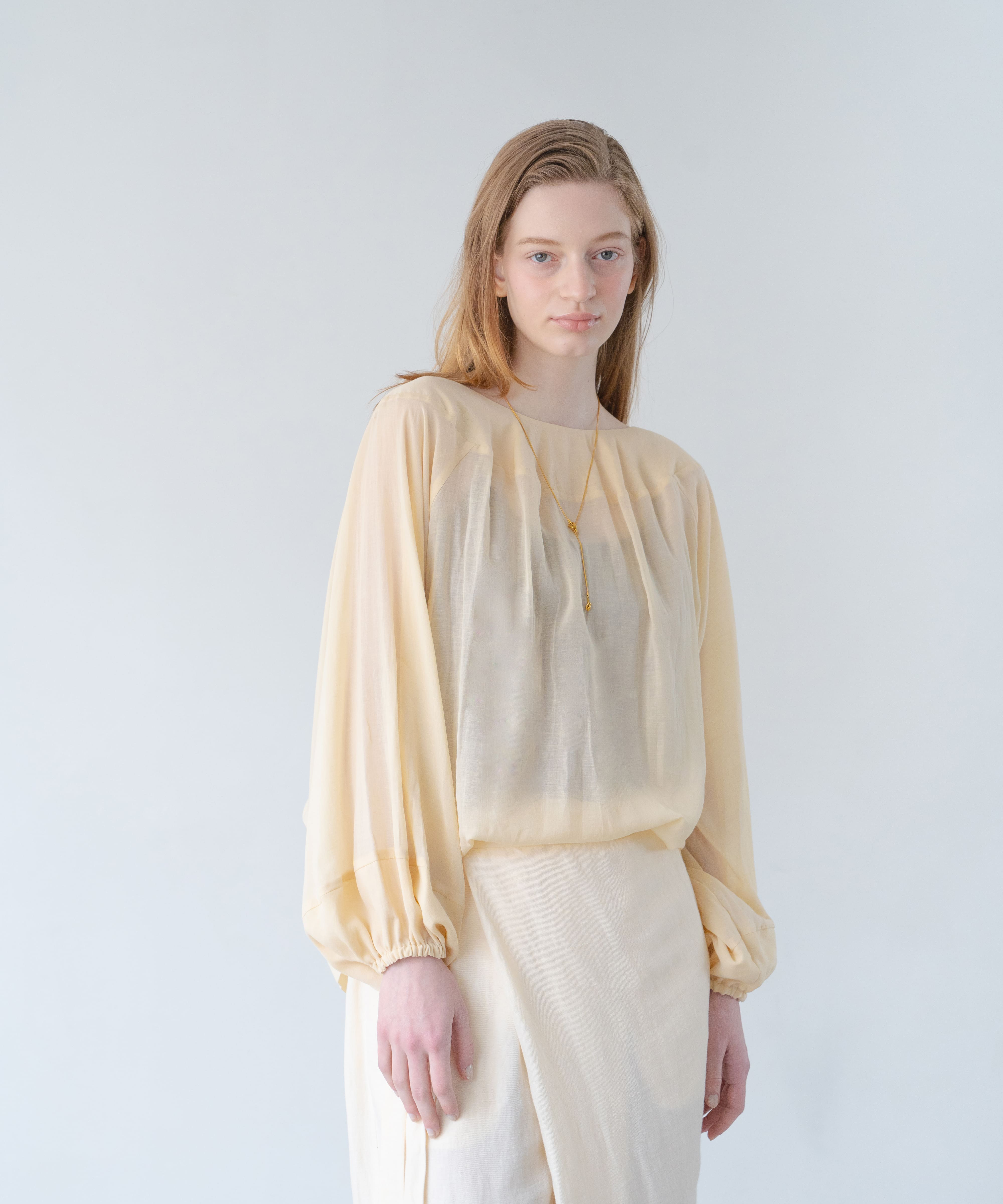 【洗える/柔らか素材/草木染め】かぶりブラウス　エンジュベージュ