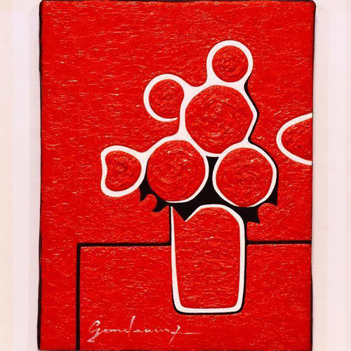 作者直接山梨発送○小さい赤バラ花F0号静物画○がんどうあつし肉筆油