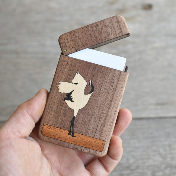 木製名片夾鳥“鶴” 第1張的照片