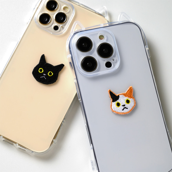 ねこが好き！ スマホケース 猫3点セット 【 ワッペン 猫 】 猫耳TPUクリアケース 名入れ A314I 3枚目の画像
