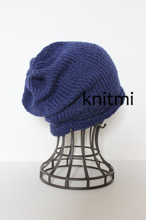 男女兼用【コットン１００％】ゆるっと柔らか すっぽりOK★涼しいニット帽子　シンプル　ネイビー