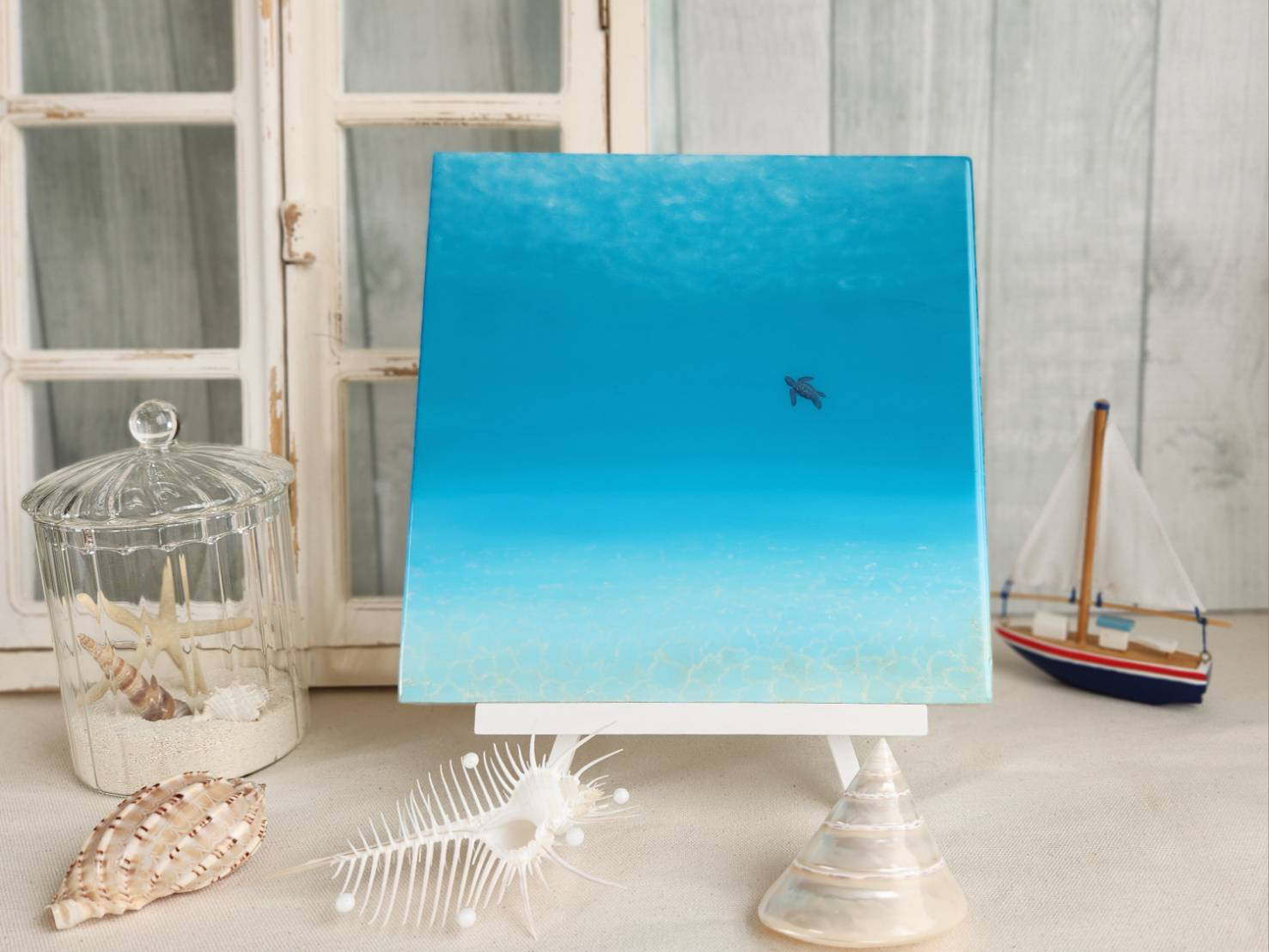 オーシャンレジンアート　静海　～碧～【ウミガメ】パネル