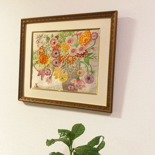【ライラックさま】vintage picture ❀お花とフラワーベースの刺繍絵 刺繍図案（ライラック） 編み図・パターン Rana. 通販 12281695