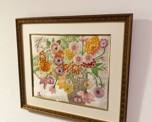 ベトナム刺繍　刺繍絵　絵画　川辺 横約50㎝×縦70㎝ SALE 10%OFF】ベトナム 絵刺繍 全面手刺繍 刺繍画 ハンドメイド