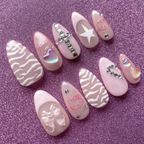 ネイルチップ 子供用ネイルチップ ギャルネイル コギャル ハートネイル