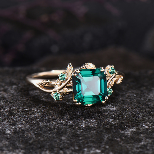 5月の誕生石 エメラルドリング リーフリング K10イエローゴールド