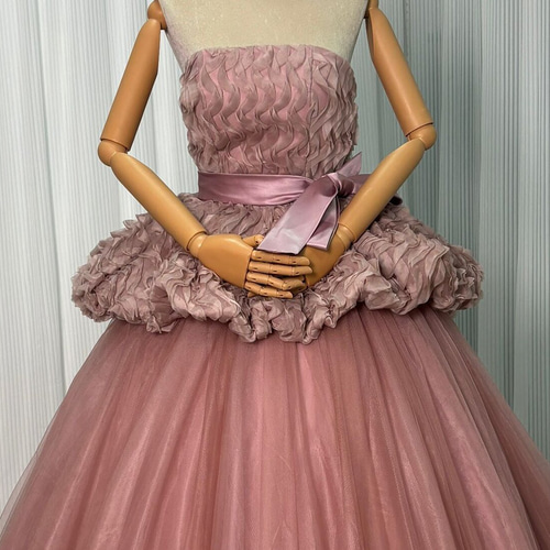カラードレス ピンク ベアトップ 編み上げ 可愛い プリンセス