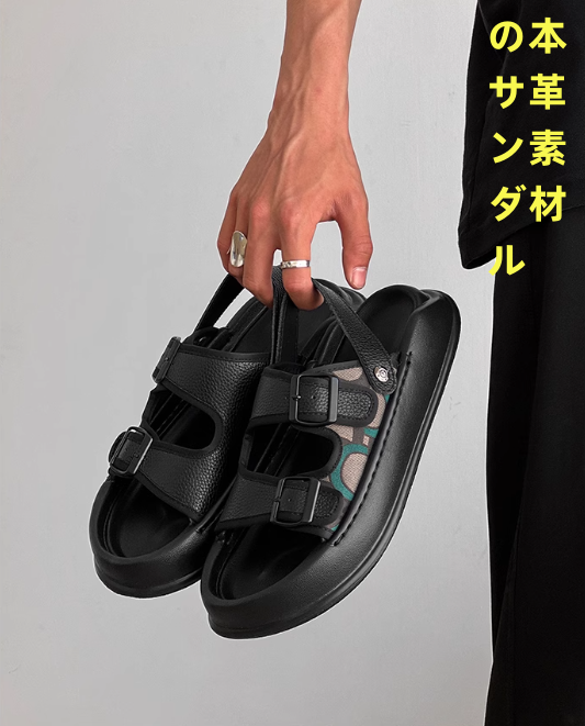 2025新型夏の厚底露指サンダルの外には百合レジャー通気両用ビーチシューズを履く男の運転用スリッパ