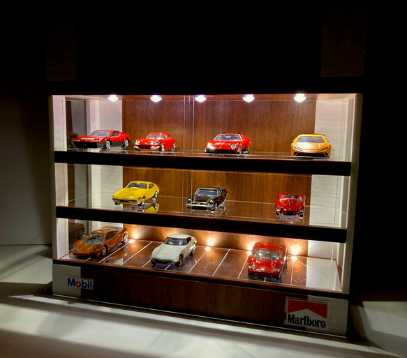 1/64展示21台可・チーク＆白木・3層ディスプレーBOX