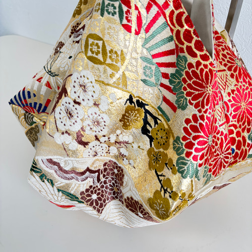 帯リメイクバッグ あずま袋、風呂敷袋、エコバッグ、ショッピング