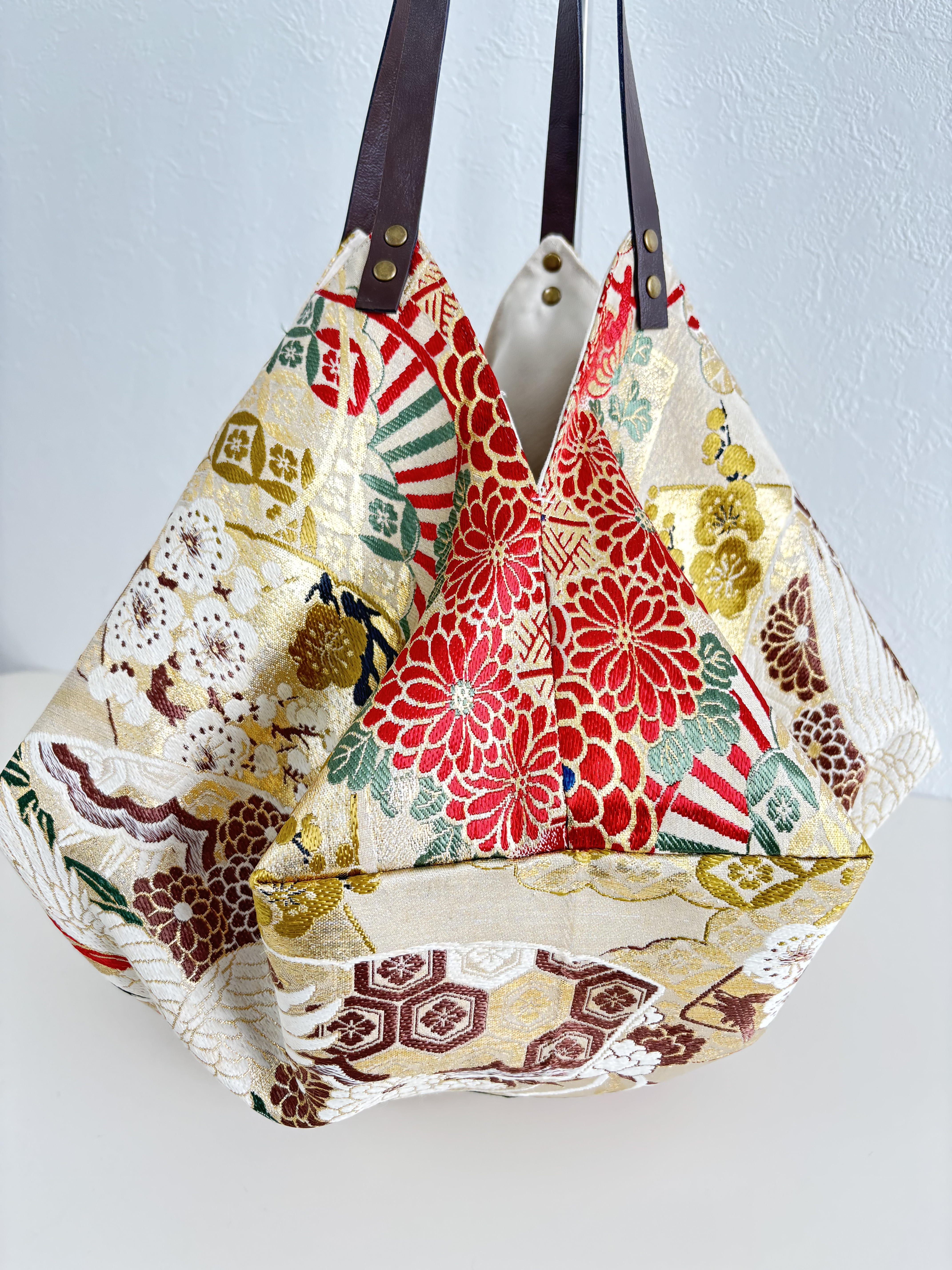 袋帯　帯リメイクバッグ　リングバッグ 帯リメイクバッグ 桜さくら Mサイズ 和装バッグ 帯バッグ トート