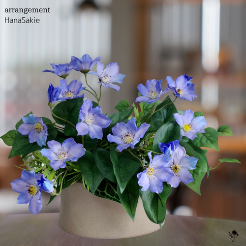 クレマチス 造花アレンジメント 造花 送料無料 インテリア 青 ブルー