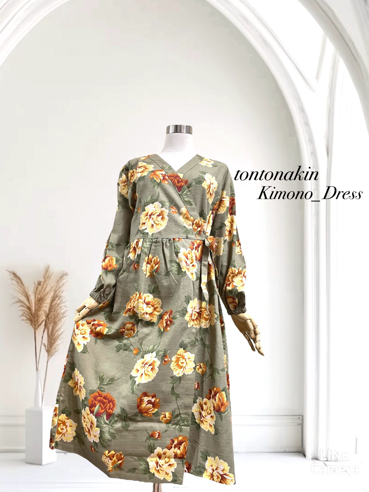 送料無料 カシュクールワンピース M 花柄 綿100% ハンドメイド