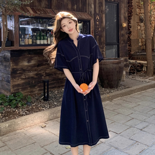 素敵すぎる和風ワンピース高級感ネイビーゆったり着やせロングスカート