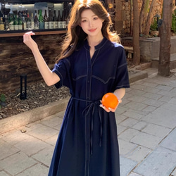 素敵すぎる和風ワンピース高級感ネイビーゆったり着やせロングスカート