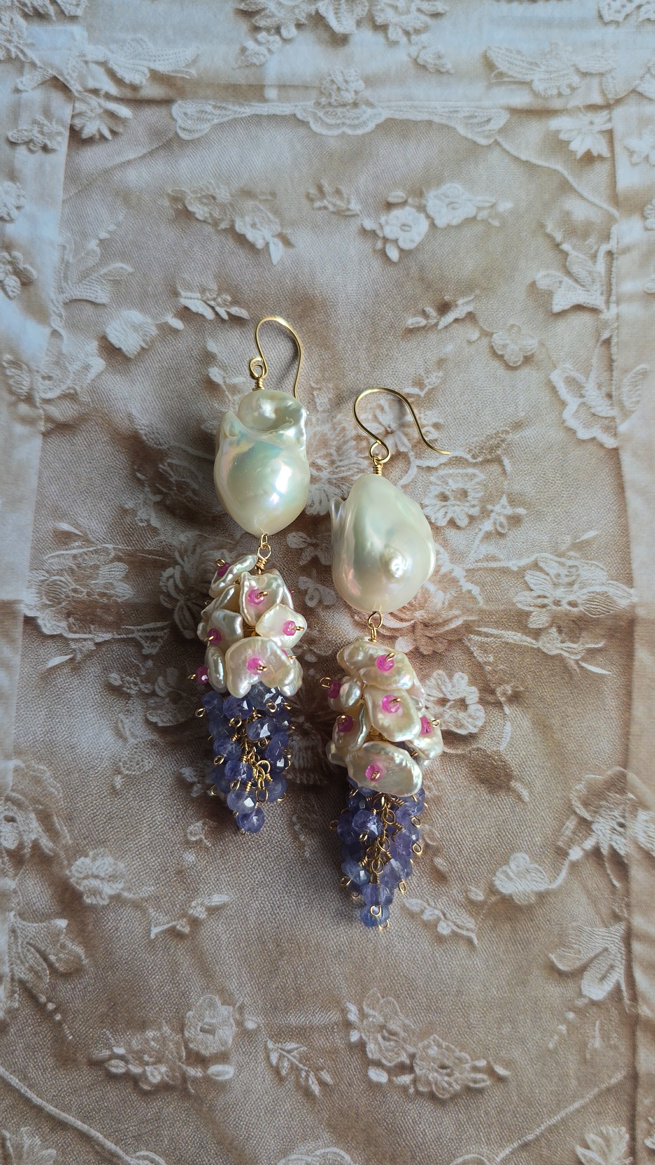 14kgf 天然石 淡水パール&タンザナイトのピアス【GSPi56】 ピアス