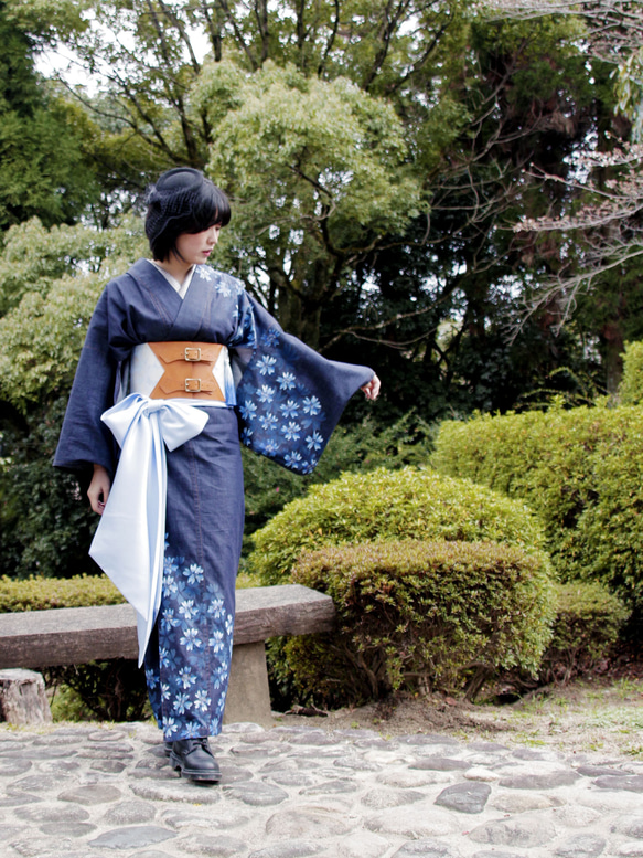 桜尽くし/BL/太」コルセット帯ベルト｜名入れ可能｜モダン着物｜西陣織