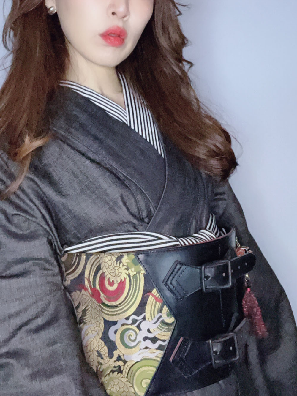 「炎龍/太」コルセット帯ベルト｜｜名入れ可能｜クール着物｜西陣織金襴×革・粋和モダン・和洋折衷・簡単装着