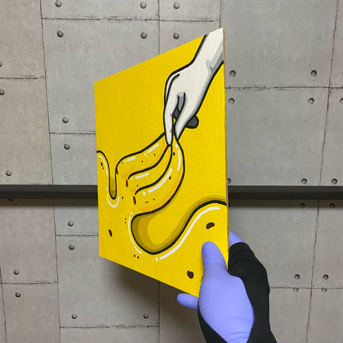 原画》ポップな正方形バナナアート｜アクリルガッシュ・額入り・飾れる