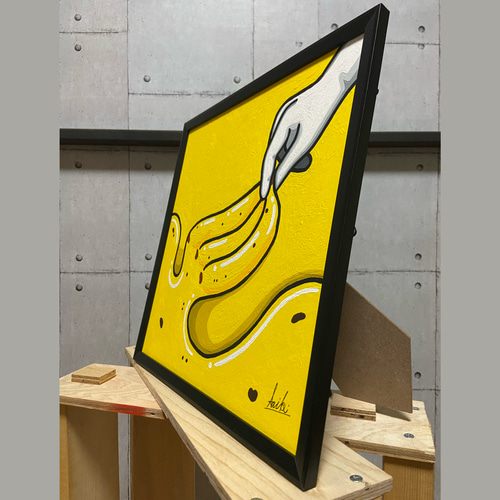 原画》ポップな正方形バナナアート｜アクリルガッシュ・額入り・飾れる