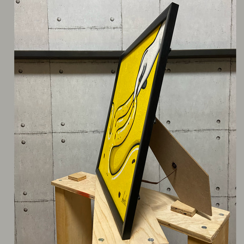 原画》ポップな正方形バナナアート｜アクリルガッシュ・額入り・飾れる