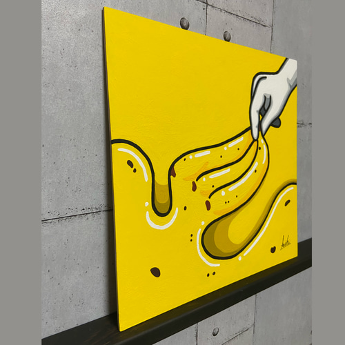 原画》ポップな正方形バナナアート｜アクリルガッシュ・額入り・飾れる