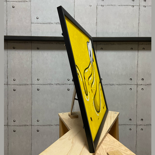 原画》ポップな正方形バナナアート｜アクリルガッシュ・額入り・飾れる