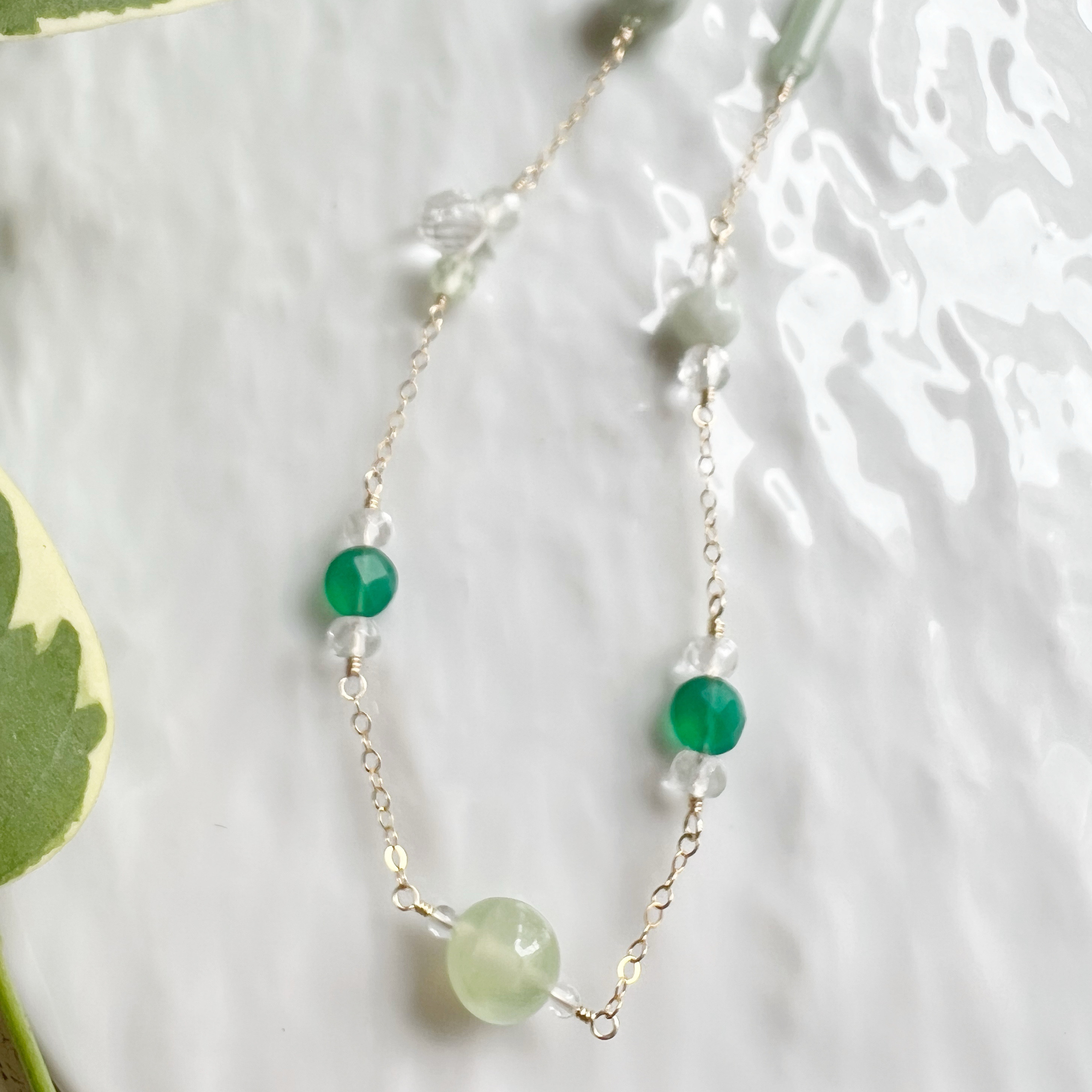 新緑の森 14KGF グリーンオニキス プレナイト ネックレス