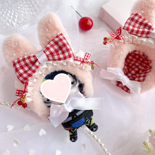 10cmぬいぐるみ用うさみみ頭巾｜さくらんぼチャーム付き｜推し活・ぬい