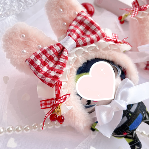 10cmぬいぐるみ用うさみみ頭巾｜さくらんぼチャーム付き｜推し活・ぬい