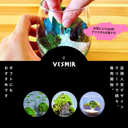 心の平安］美しい厳選された天然石アメジストの苔テラリウム落ち着いた