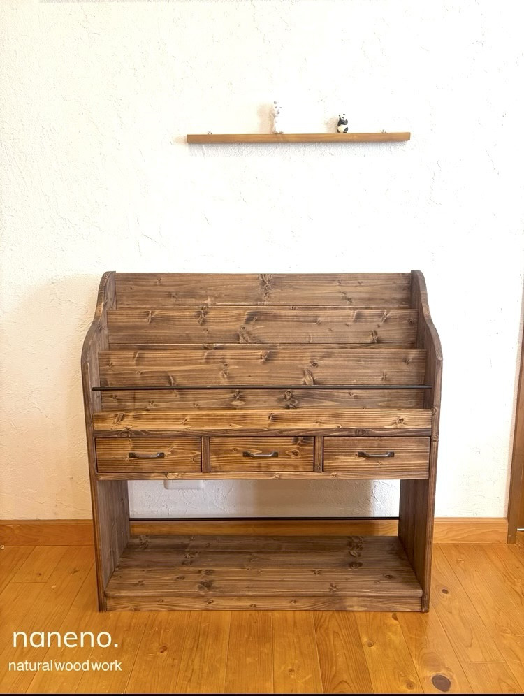 ⭐︎アイアン⭐︎引出し付* 絵本棚　マガジンラック” ⚫︎エボニー　”W850