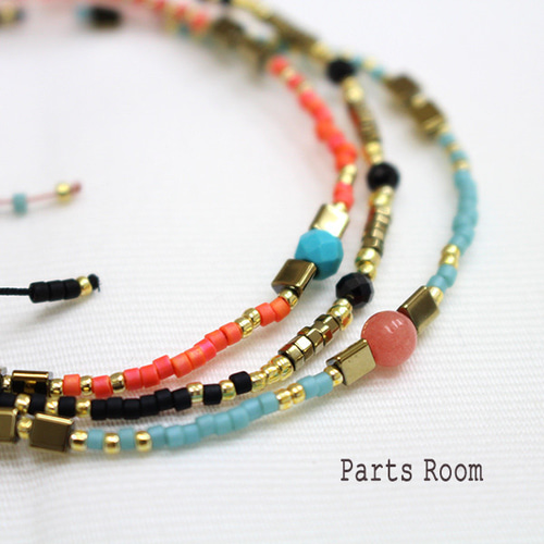 1個入】MIXカラービーズ＆一粒天然石ブレスレット