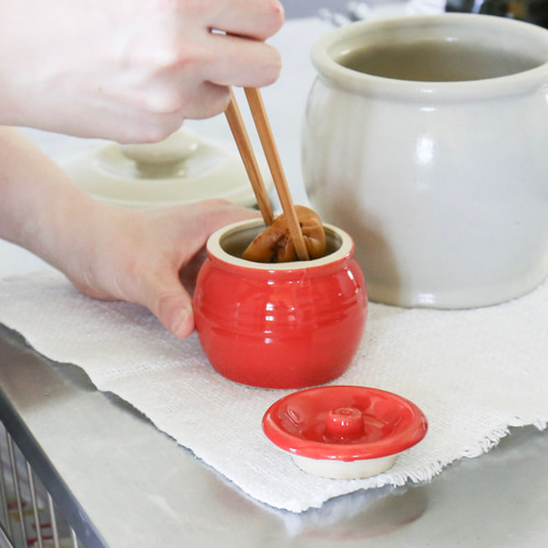 梅干しやお漬物入れにおすすめ お漬物甕（かめ）砂糖壺 赤 保存容器