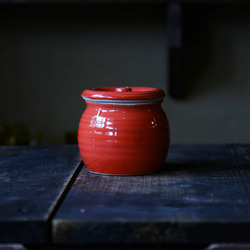 梅干しやお漬物入れにおすすめ お漬物甕（かめ）砂糖壺 赤 保存容器