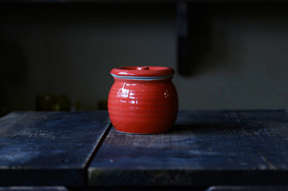 梅干しやお漬物入れにおすすめ お漬物甕（かめ）砂糖壺 赤 保存容器