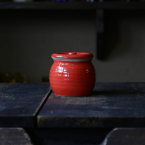 男梅 梅干し入れ 壺 梅干しやお漬物入れにおすすめ お漬物甕（かめ）砂糖壺 赤 保存容器