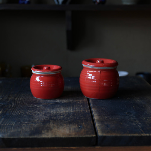 梅干しやお漬物入れにおすすめ お漬物甕（かめ）砂糖壺 赤 保存容器