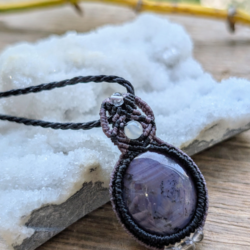 ☆スターコランダム・サファイア☆マクラメ編みネックレス 357