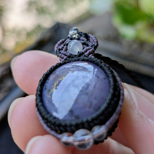 ☆スターコランダム・サファイア☆マクラメ編みネックレス 357