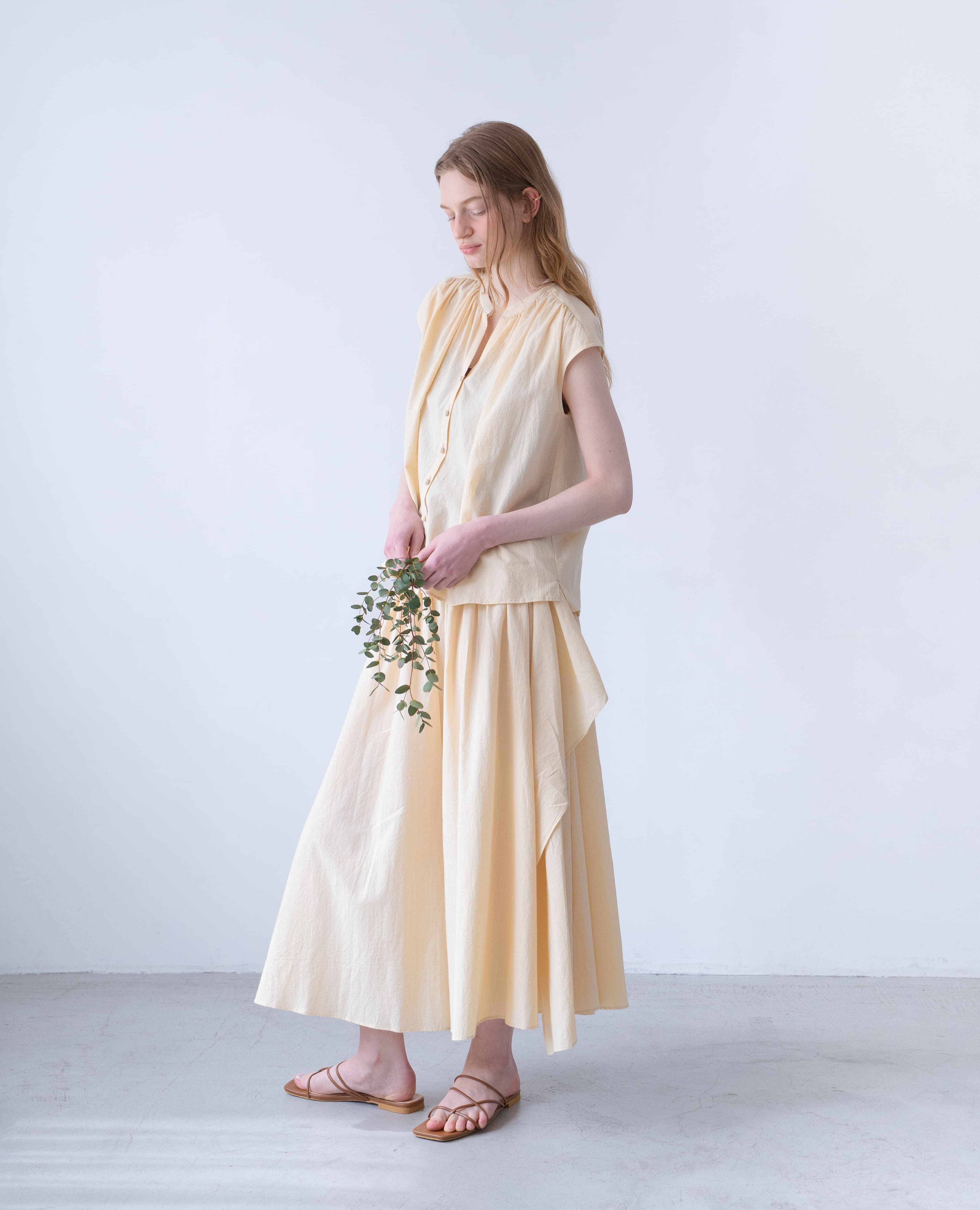 【洗える/柔らか素材/草木染め】セットアップ・キュロット　エンジュベージュ