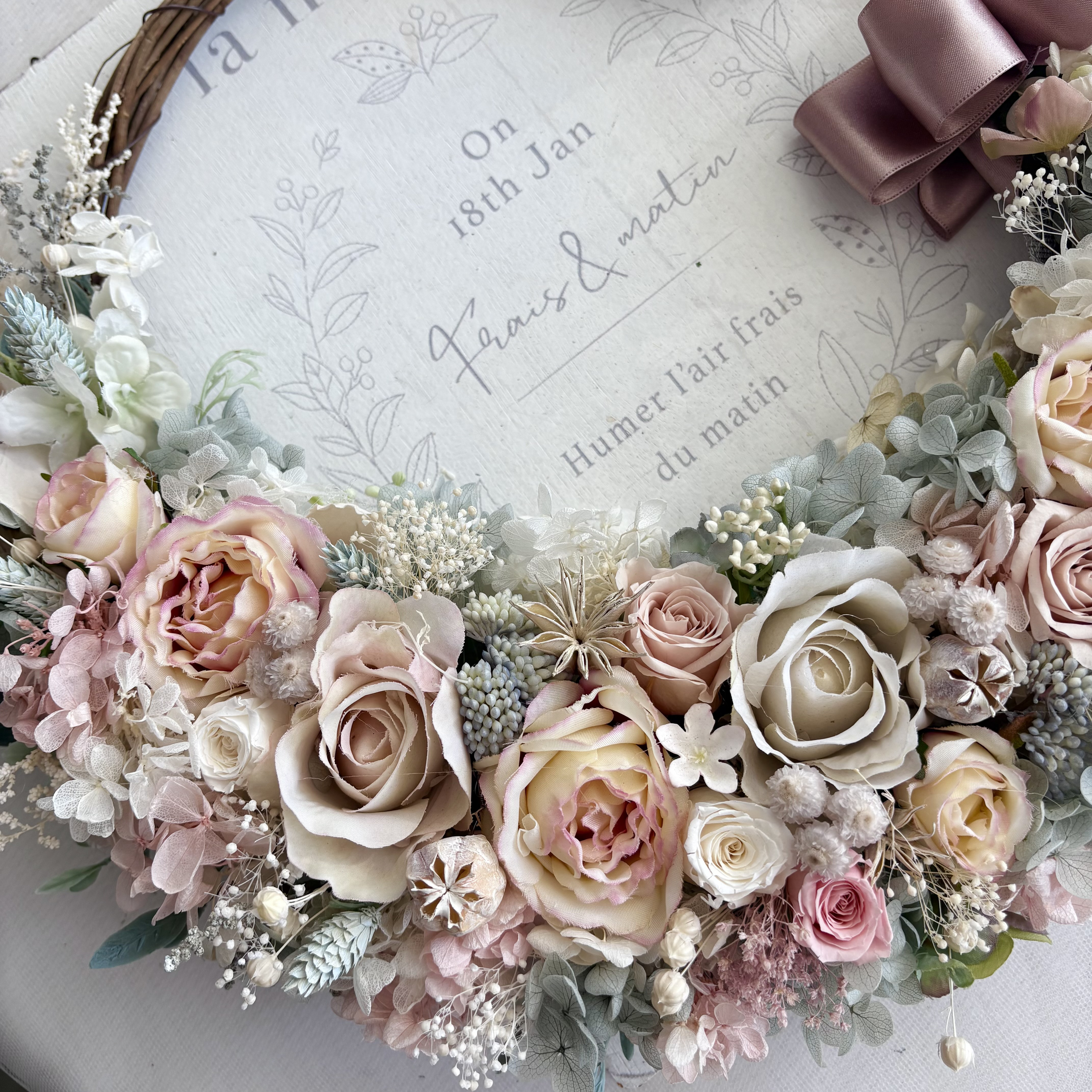 リースブーケ　シャンパンピンク