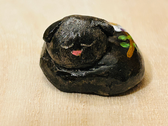 希少　モン•スイユ　 ティナ　Tina バレリーナ　黒猫　タグ付き　レトロ ハナミズキの黒い眠りねこ」花言葉「返礼」「永続性」猫 陶製 置物
