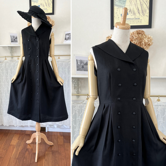 オーダーメイド　リネンのタックスカート　黒　ロング丈 オーダーメイド タックスカート リネン 黒 ロング丈