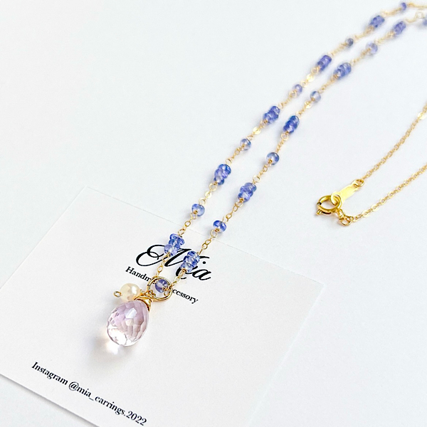 アメトリンとタンザナイトの紫陽花カラーネックレス　14KGF