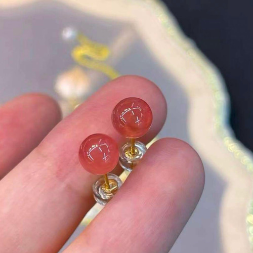 天然無処理 氷種 インカローズ ピアス k18 8mm ピアス（スタッド・一粒  