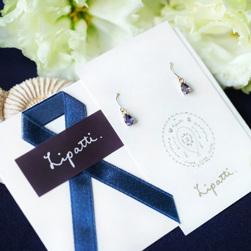 Kaya◆一点物✧パープルアゲート×アイオライトピアス✧14kgf 14KGFアイオライトのペアシェイプカット爪留めピアス ～Altea ピアス